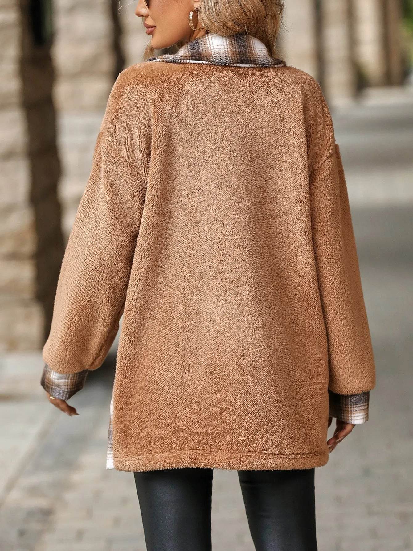 Plaid Woolen Coat Fashion Lapel Single-breasted Mid-length Coat Women's Clothing - Velora