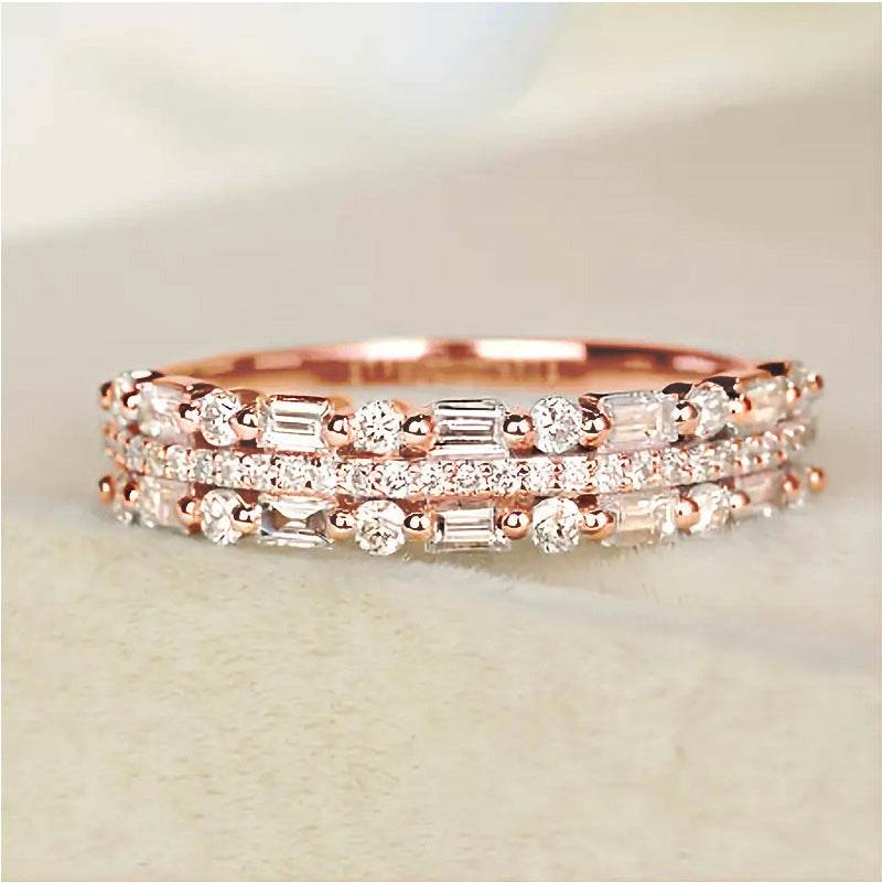 Multilayer Ring Three-layer Fine Circle Line Setting For Women Full Finger Rings Jewelry Gifts - Velora