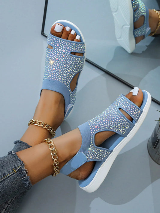 Rhinestone Embellished Cutout Sandals - Velora