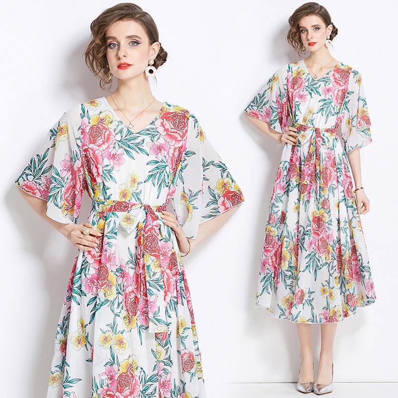 Gentle Elegant Tencel Elegant Drape Printing Dress - Velora