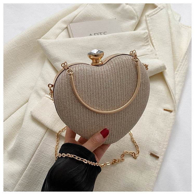 Evening Clutch Bag Women Bag Shiny Handbag Heart Shape Metal Clutches Bag Fashion Chain Shoulder Crossbody Bag Luxury Lady Purse Valentines Day Outfit - Velora
