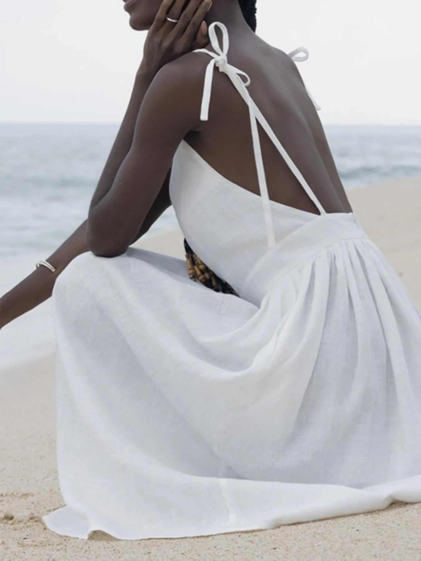V-Neck Tie Shoulder Maxi Dress - Velora