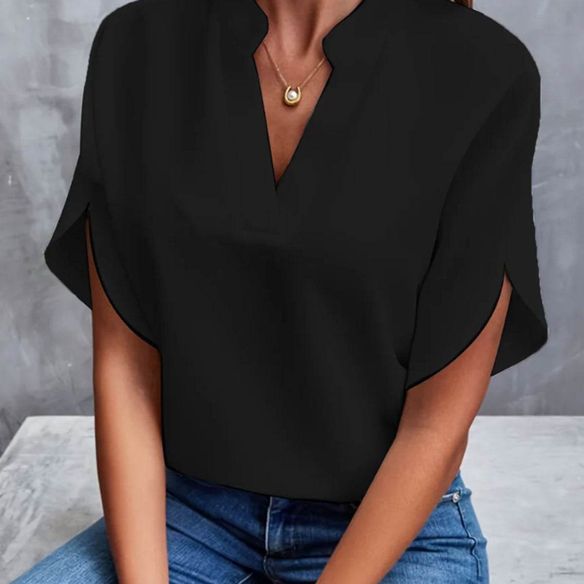 Summer Short-sleeved Chiffon Shirt New V-neck Shirt Women's Casual Versatile Clothing - Velora