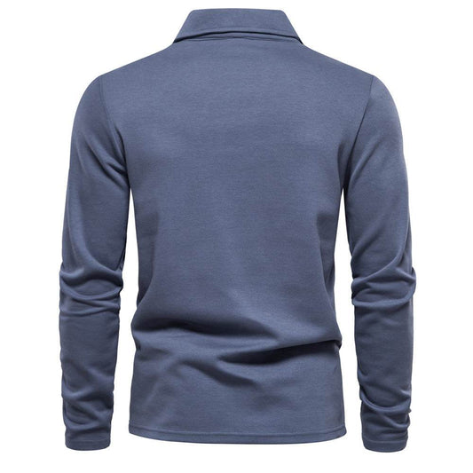 Fashion Lapel Long-sleeved Polo Shirt Men's Casual Solid Color Tops Clothing - Velora