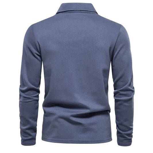 Fashion Plain Lapel Long-sleeved Polo Shirt Men's Casual Autumn Polo sweatshirt - Velora