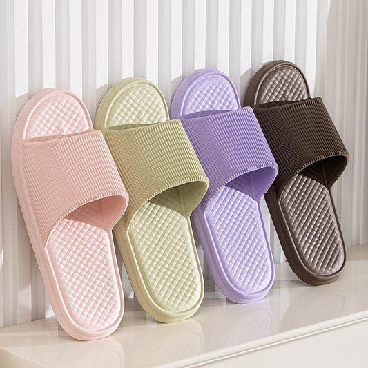 Summer Slipper Indoor House Shoes For Men Women Couples Solid Color Rhombus Striped Non-slip Bathroom Slippers - Velora