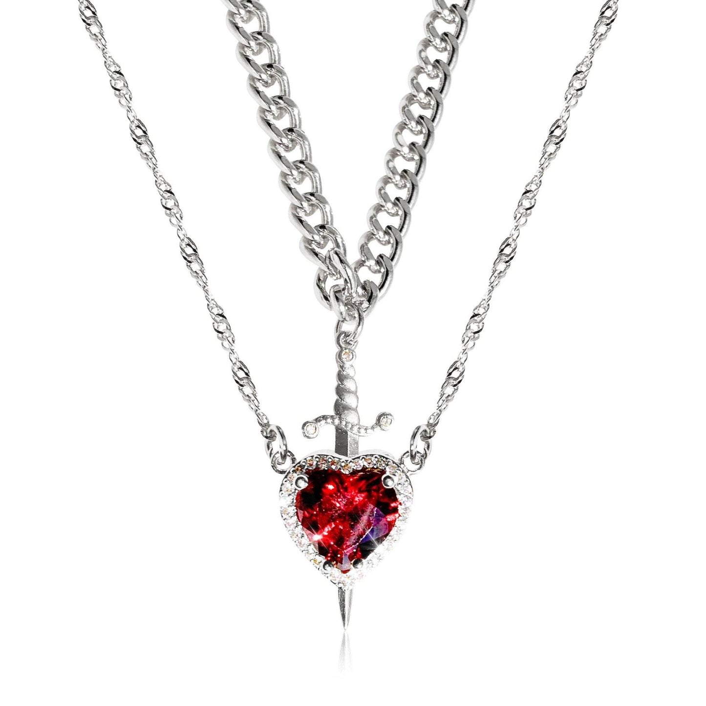 New Heart And Sword Necklace Set Gold Color Stainless Steel Crystal Couple Necklaces For Women Men Boyfriend Girlfriend Gifts - Velora