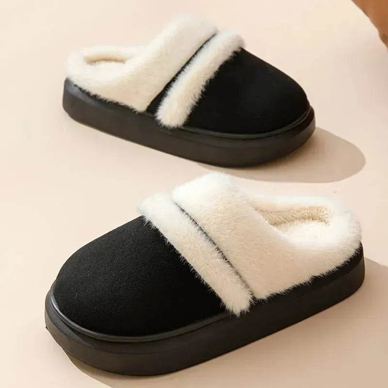 Fashion Warm Cotton Slippers For Women Leisure Thick Bottom Non-slip Plus-velvet House Shoes Winter Bedroom Floor Suede Slipper - Velora
