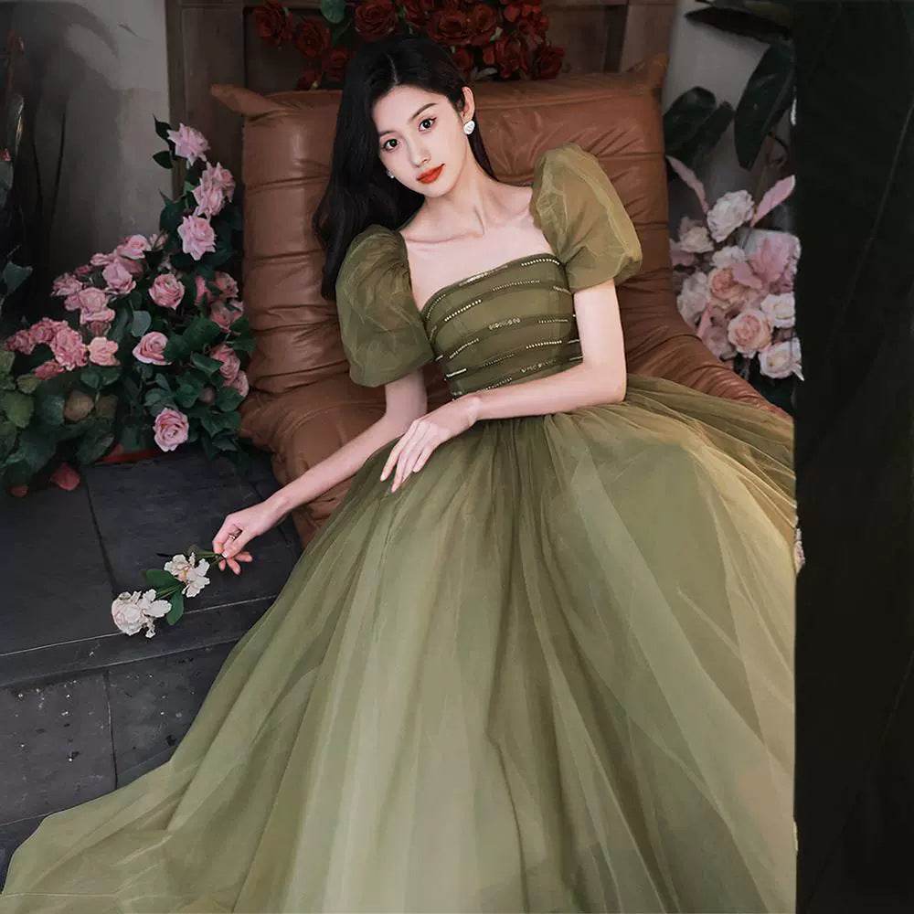 Women's Mori Style Evening Wear Fairy Temperamental Green Slim Fit - Velora