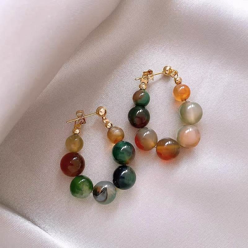 Peacock Agate Jade Beaded Earrings - Velora