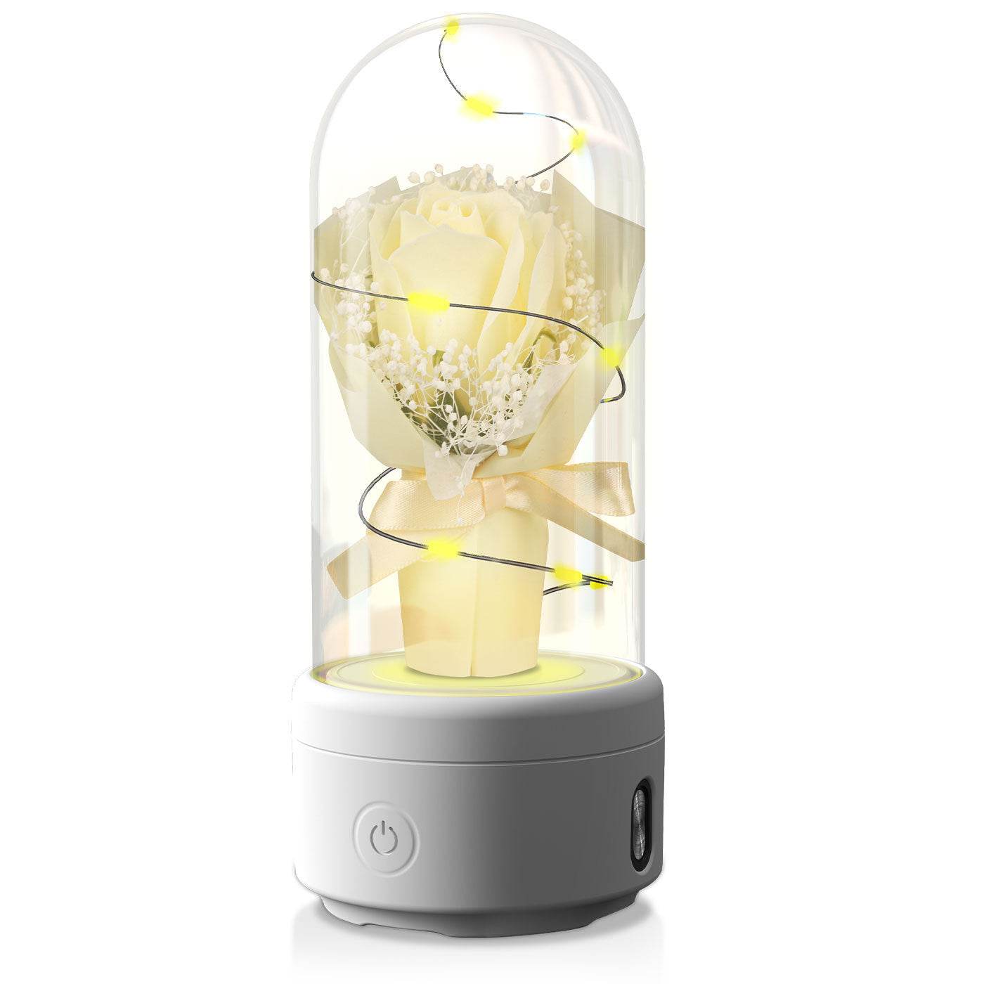 Creative 2 In 1 Bouquet LED Light And Bluetooth-compatible Speaker Mother's Day Gift Rose Luminous Night Light Ornament In Glass Cover - Velora