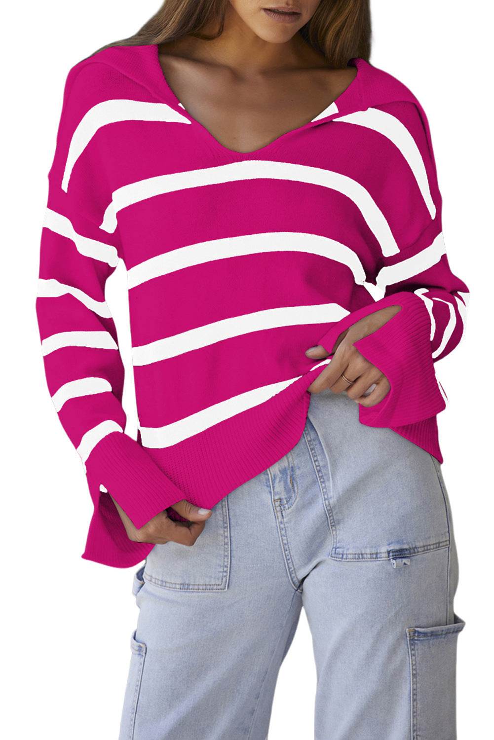 Autumn And Winter Loose Striped Sweater For Women - Velora