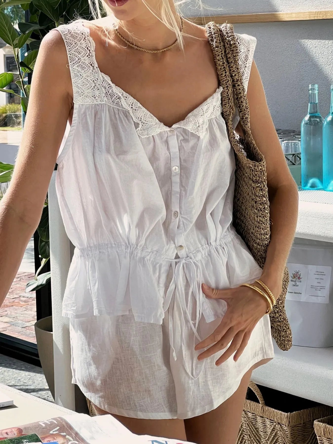 Lace Detail Tank and Shorts Set - Velora