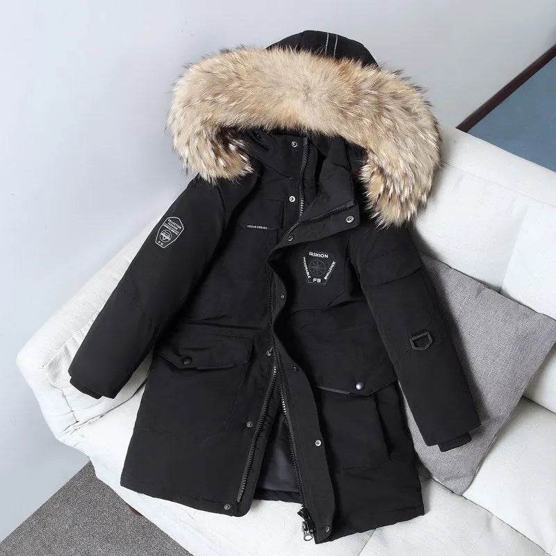 Children's Down Jacket Windproof Thick Fur Collar Winter Coat Jacket - Velora
