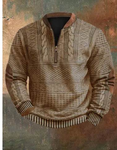 Printed Men's 3D Half Placket Zipper Sweatshirt Pullover - Velora