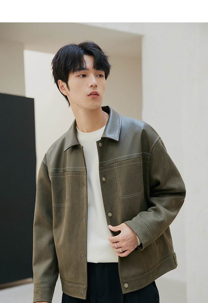 PU Leather Jacket Casual Pu Handsome Men's Clothing Loose Top Coat - Velora