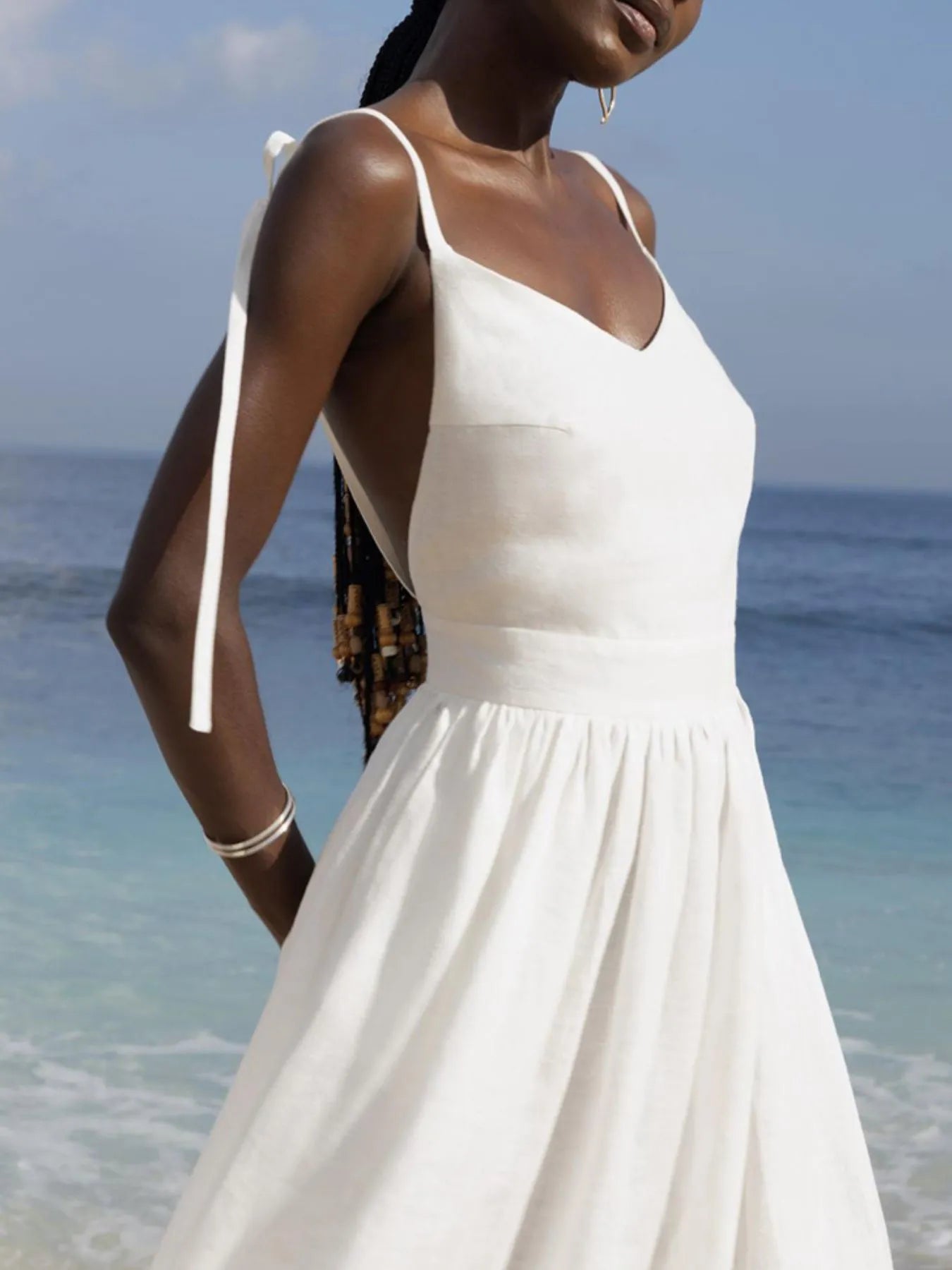 V-Neck Tie Shoulder Maxi Dress - Velora