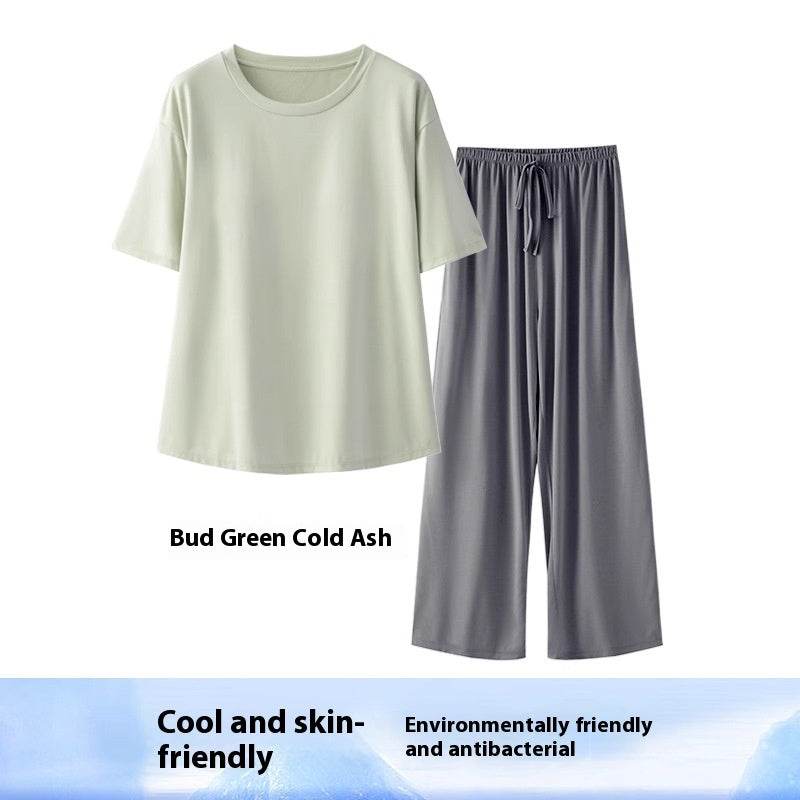 Women's Home Bamboo Fiber Slit T-shirt Shorts Pajama Set - Velora