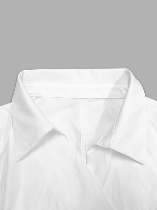 Asymmetric Collared Neck Long Sleeve Shirt - Velora