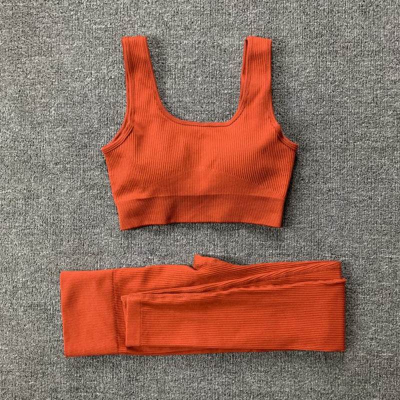 2pcs Thread Yoga Suit Seamless Bra And Butt Lifting High Waist Leggings Set For Women Sports Fitness Yoga Pants Sportswear Outfits Clothing - Velora