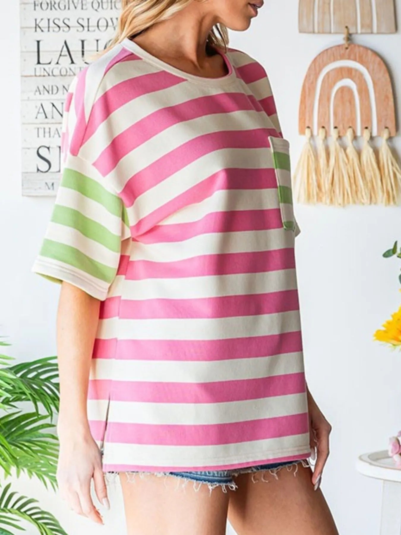 Striped Oversized Short Sleeve T-Shirt - Velora