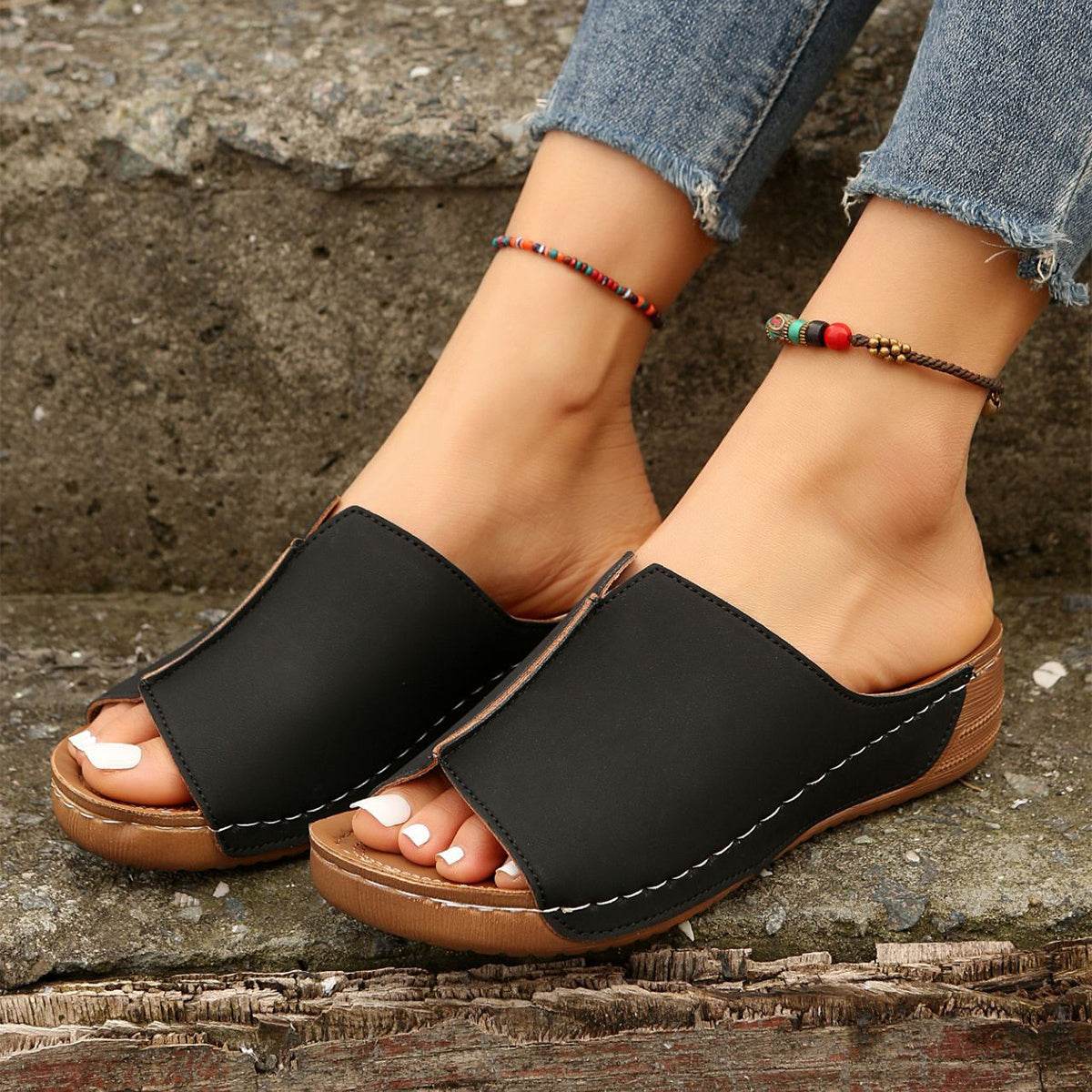 Fashion Solid Wedges Sandals Summer Casual Peep-toe Slippers Outdoor Thick Sole Heightening Slides Shoes Women - Velora