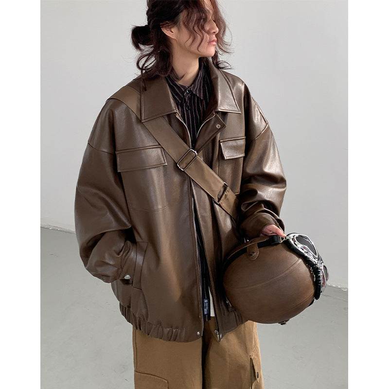 Spring And Autumn Leisure Japanese Loose Leather Jacket - Velora