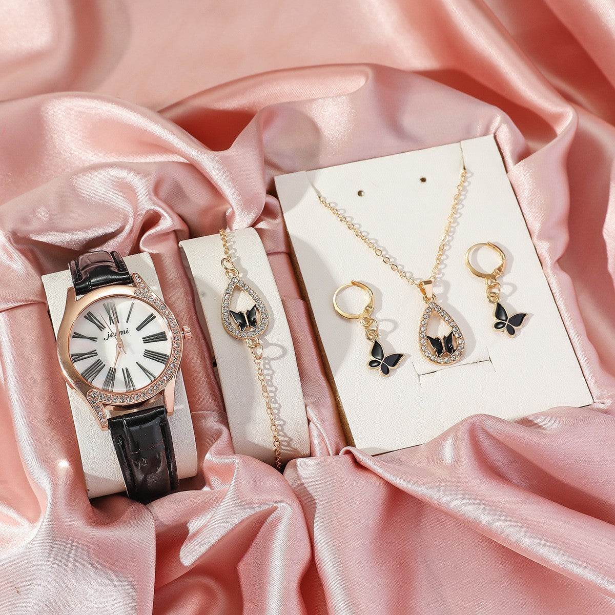 4PCS Set Luxury Women Butterfly Necklace Bracelet Earrings Drop Oil Diamond Jewelry For Girl Gift Jewelry Fashion Jewelry Set - Velora