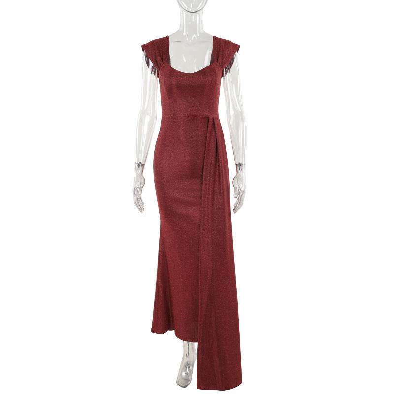Slim Fit Thin And Glittering Vest Long Dress - Velora