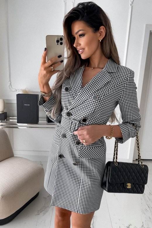 Fashion Printing Plaid mini Blazer Dress Women - Velora