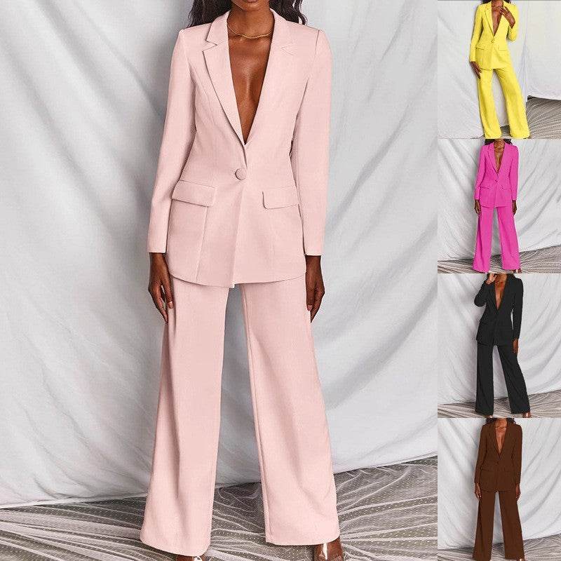 2 Piece Set Spring Elegant Solid Long Sleeve Blazer Suit And Pants For Women Autumn Classic OL Street Outfit - Velora