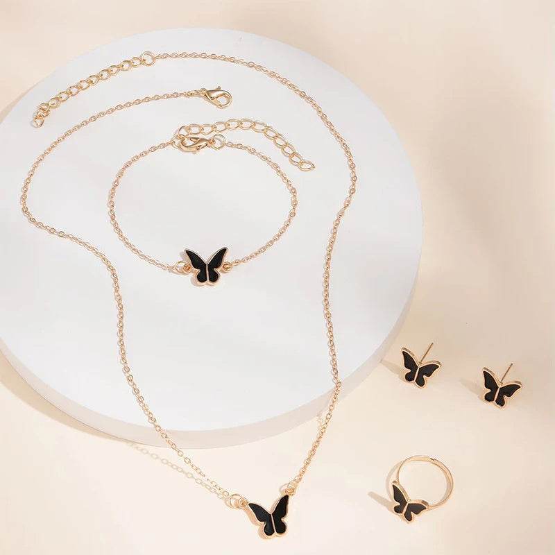 5PCS Fashion Butterfly Pendants Necklace Earrings Ring Bracelet Sets For Women Jewelry Set Bridal Wedding Jewelry Gift - Velora