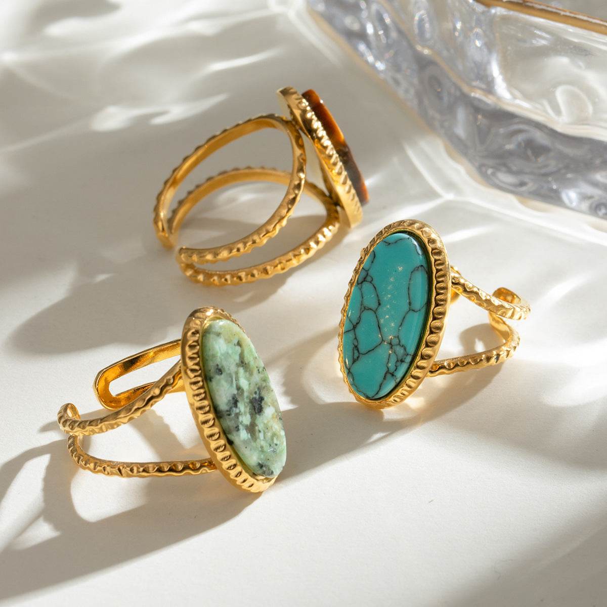 Oval Turquoise Tigereye Adjustable Split Ring - Velora