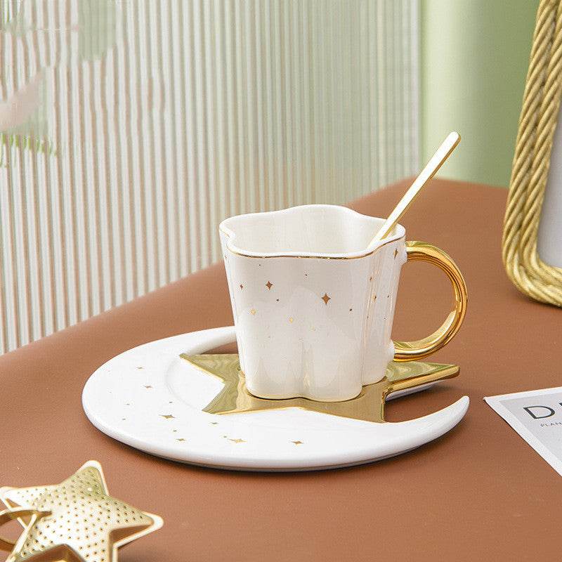 Creative Ceramic Cup With Star And Moon Saucer - Velora