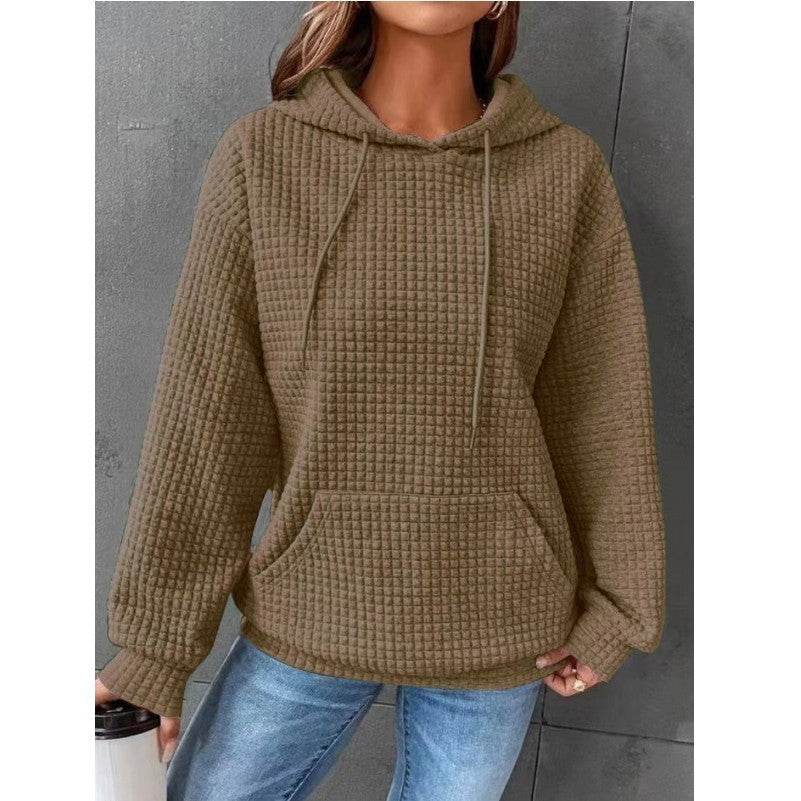 Fashion Waffle Hoodie Sweater Women's Sports Sweatshirt Casual Long Sleeve Tops Womens Clothing - Velora