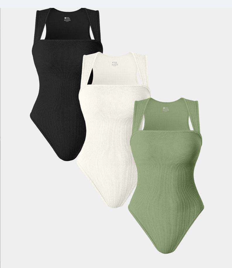 Thread Square Neck Jumpsuit Sleeveless Slim Fit Tank Top Summer Shapewear - Velora
