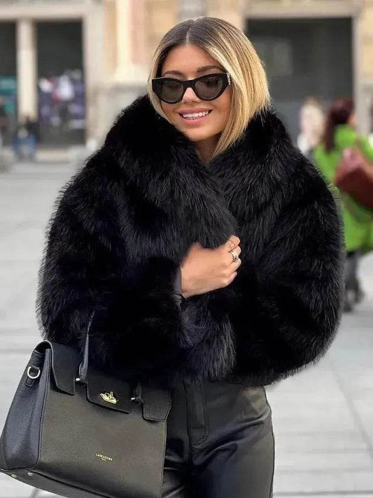 Winter Plush Open front Coat Thick lapel Outwear Faux Fur Coat women - Velora