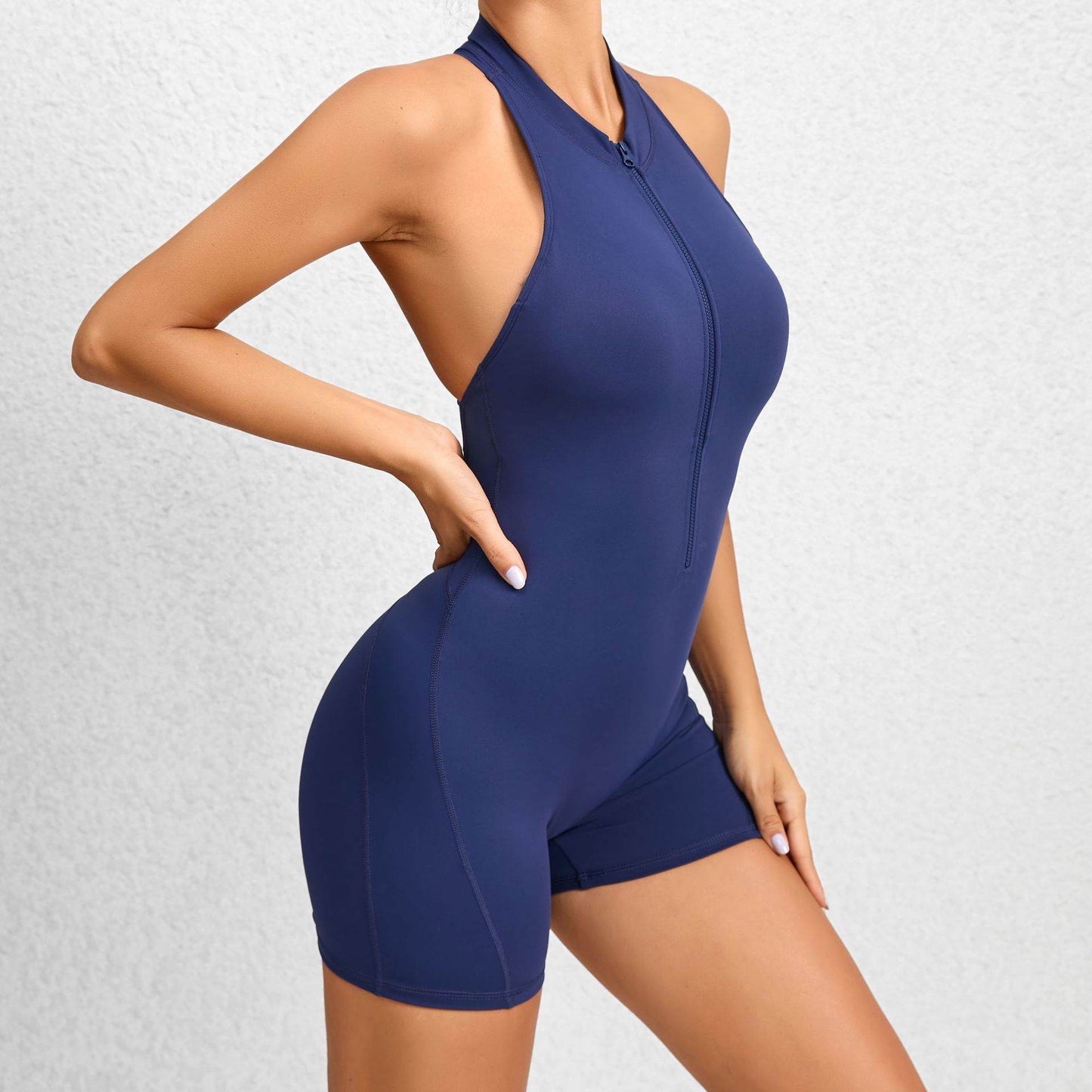 Zippered Yoga Fitness Shorts Jumpsuit Sleeveless Tummy Control Stretch Shapewear Butt Lifting Sportswear Women - Velora