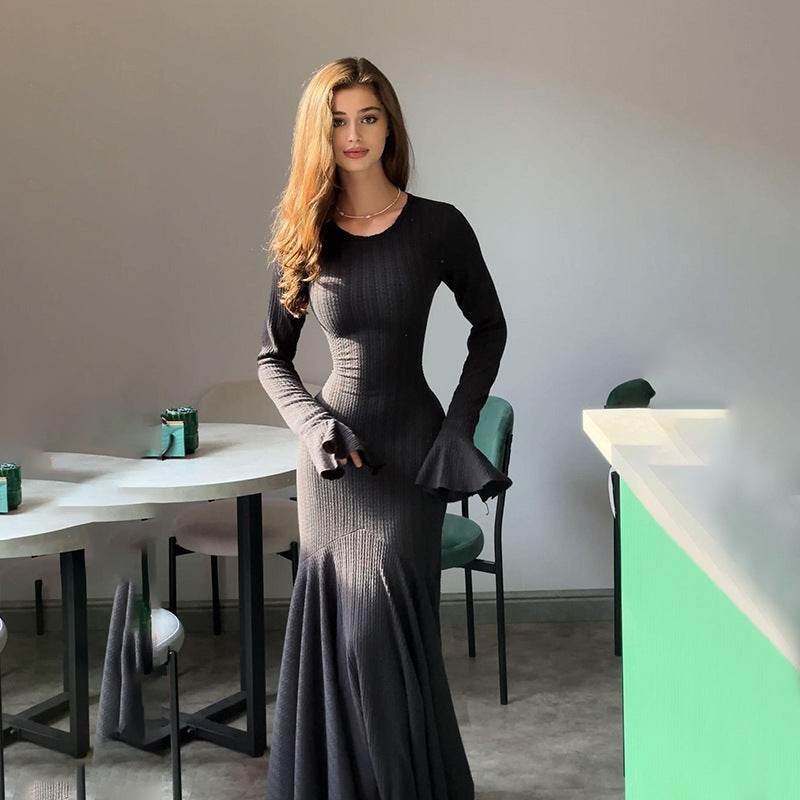 Fashion Ruffles Hem Long Sleeve Dress Women - Velora
