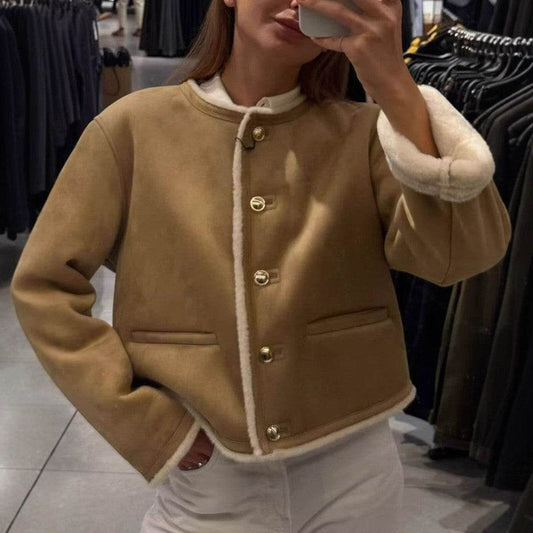 Women's Gold Button Decoration Double-sided Long-sleeved Jacket - Velora