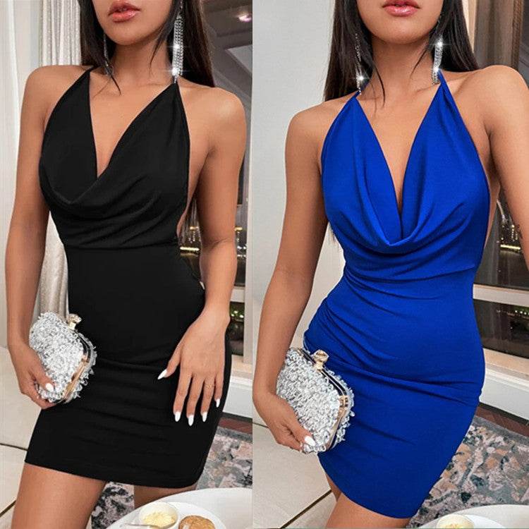 Summer Deep V-neck Dress Temperament Sling Backless Halter Dresses Women's Clothing - Velora