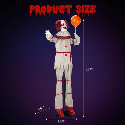 5.7ft Eye Red Light Vibration Clown Sound Voice Control, Standing Balloon Clown, Battery Model - Battery Not Included, Halloween Standing Decoration - Velora