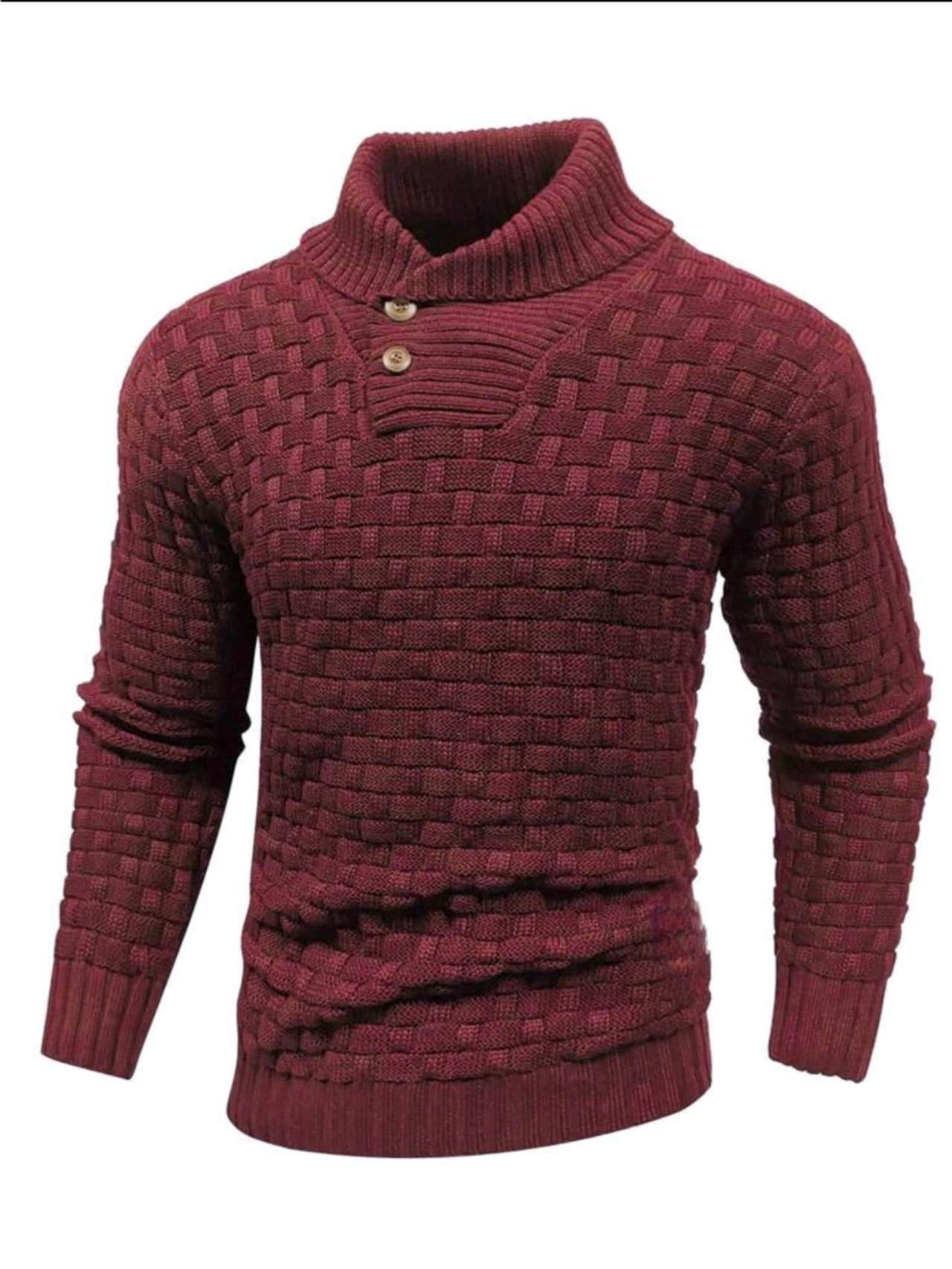 Men's Slim Turtleneck Sweater With Button Design Fashion Casual Solid Color Pullover Top Clothing - Velora