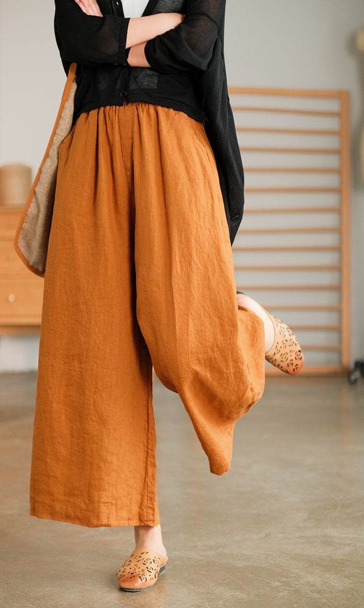 Cotton And Linen Cropped Wide-leg Casual Straight Breathable Slim Fit Casual Pants - Velora