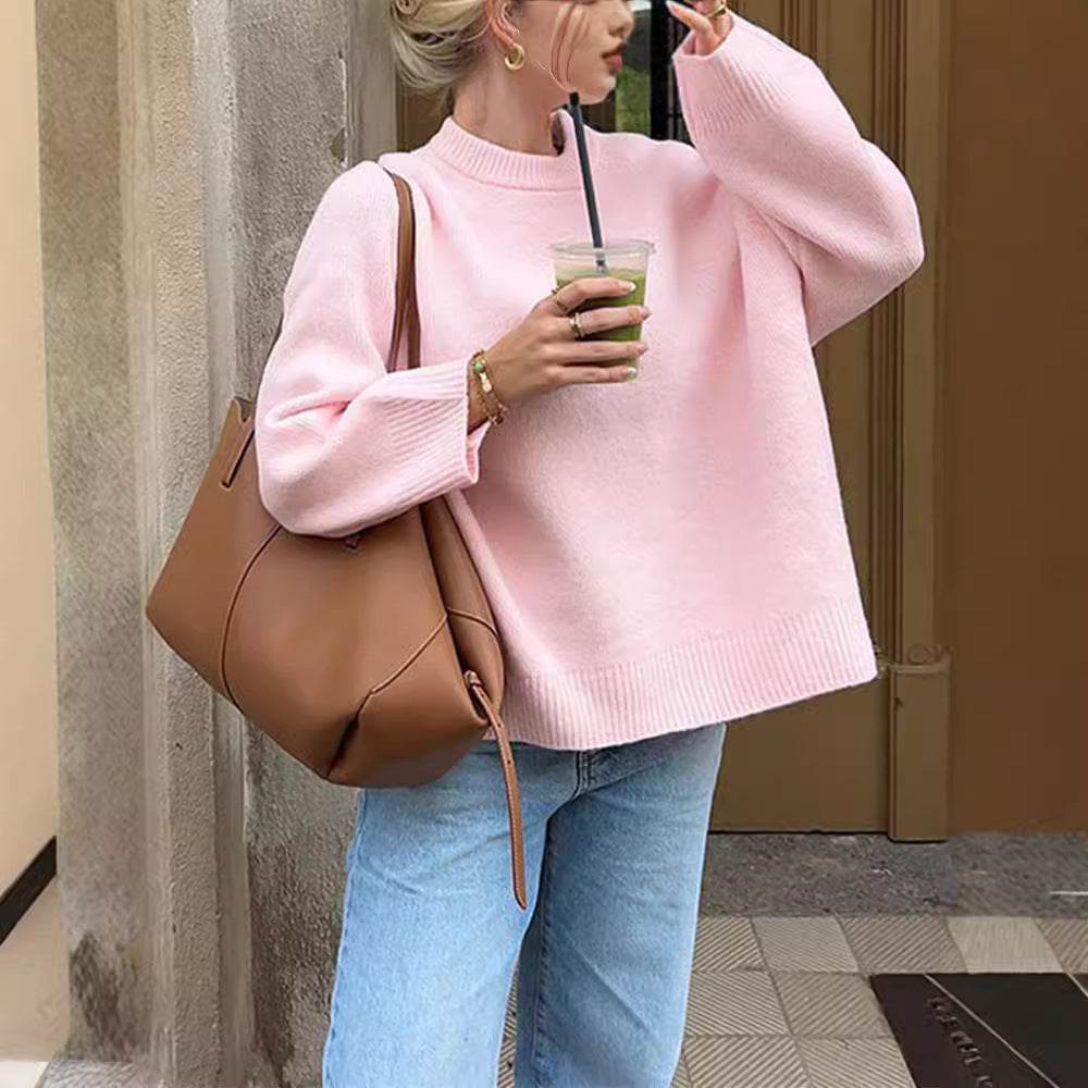 Sweet Crew Neck Pullover Sweater Winter Fashion Loose Long-sleeved Tops For Women Clothing - Velora