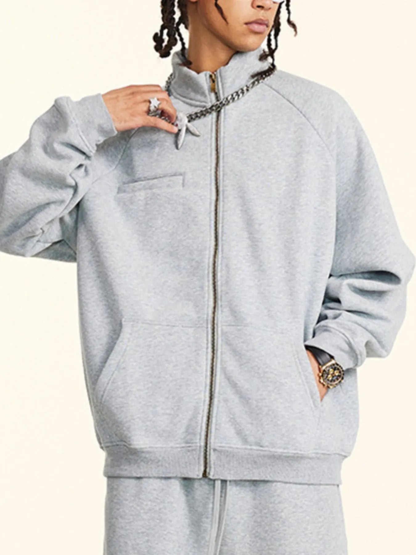 Men's Zip Up Raglan Sleeve Sweatshirt - Velora