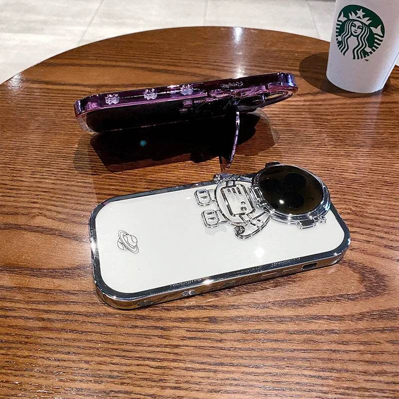 Glitter Astronaut Camera Stand Phone Case Invisible Lens Soft Cover - Velora