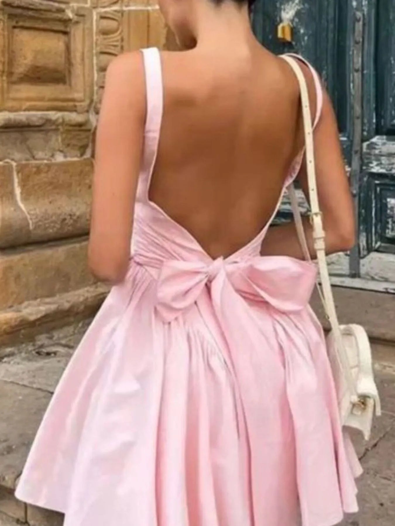 Backless Square Neck Mini Dress - Velora