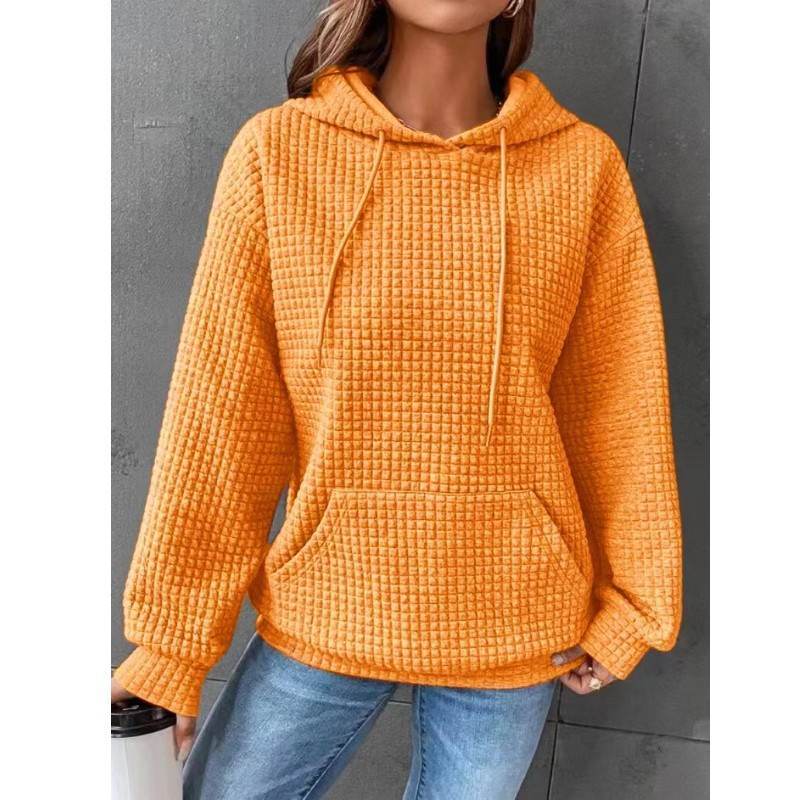 Fashion Waffle Hoodie Sweater Women's Sports Sweatshirt Casual Long Sleeve Tops Womens Clothing - Velora