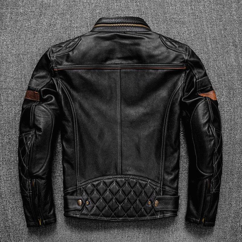 First Layer Cowhide Leather Coat Men's Stand Collar Motorcycle Cycling Clothing - Velora